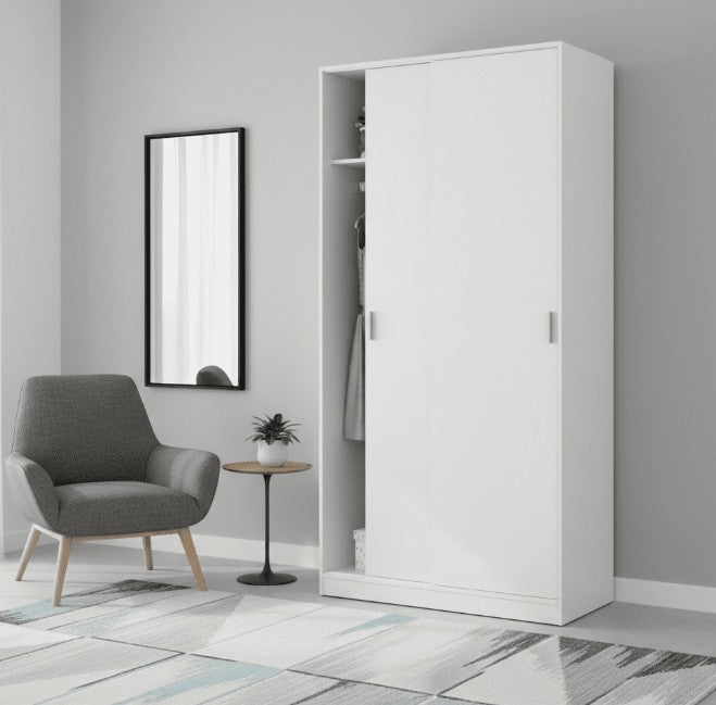 AM Slider White Small Narrow Sliding 2 Door Wardrobe - 3207