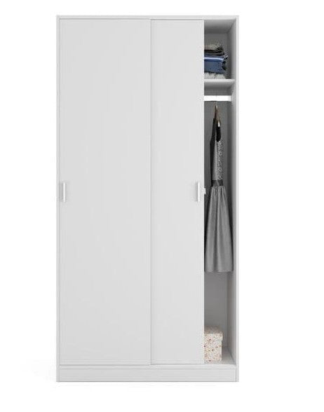 AM Slider White Small Narrow Sliding 2 Door Wardrobe - 3207