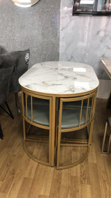 Madrid Modern 6-Seater Dining Table Set With 6 Chairs – Stone Top with Elegant Metal Frame