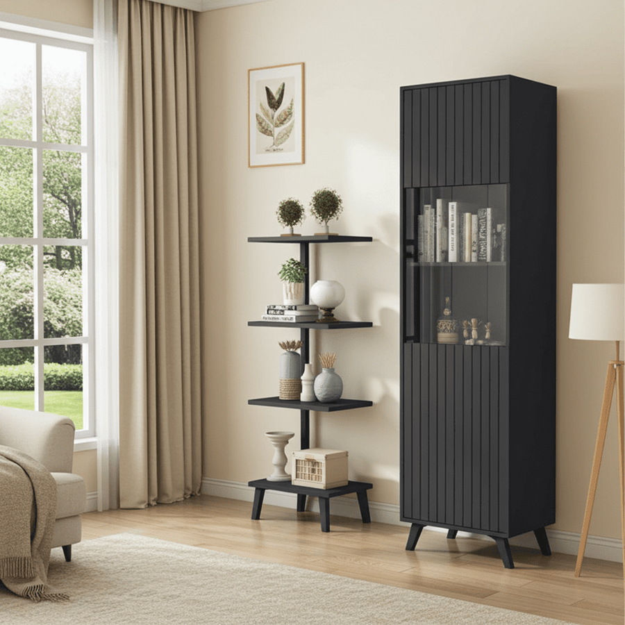 Atlantis Matte Black Tall Display Cabinet - 3183