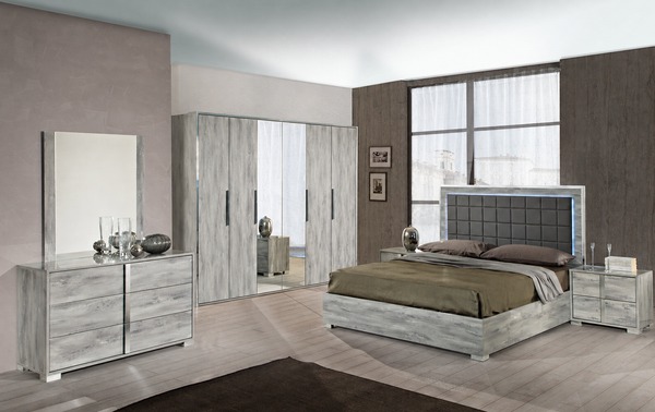 Serena Bedroom Set With 6-Door Wardrobe - Light Grey