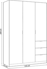 Cairo Artic White Compact 3 Door 3 Drawer Space-Saving 135cm Wardrobe LCX353O - 3204