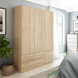 Cairo Oak Effect Compact 3 Door 4 Drawer Space-Saving 135cm Wardrobe LCX453F - 3206