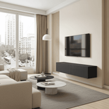 Como Black Slat Effect Wall Mounted Floating Small TV Entertainment Unit - 11014660