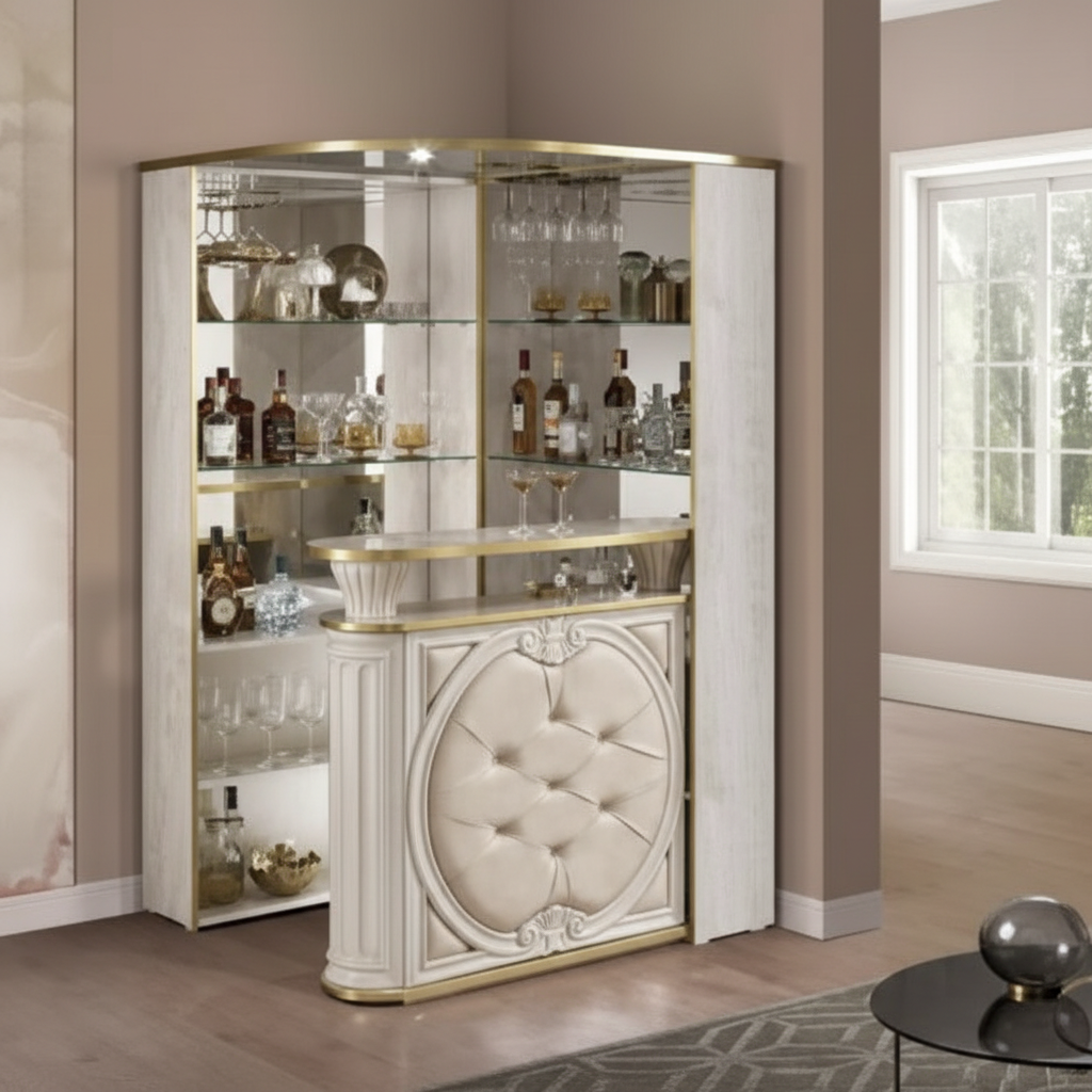 Aurora Corner Bar Unit with Beige Microfiber - Beige Birch Gold – Ideal ...