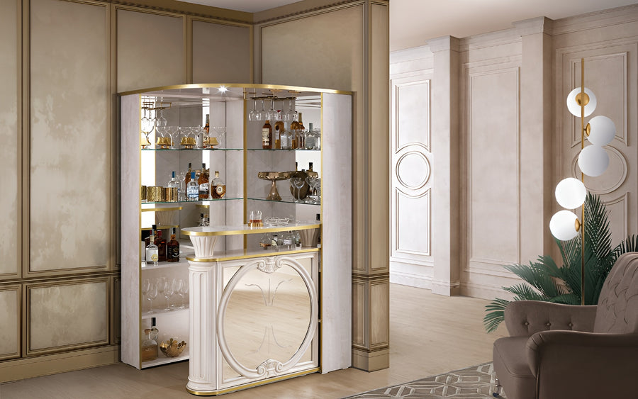 Aurora Corner Bar Unit with Mirror - Beige Birch Gold