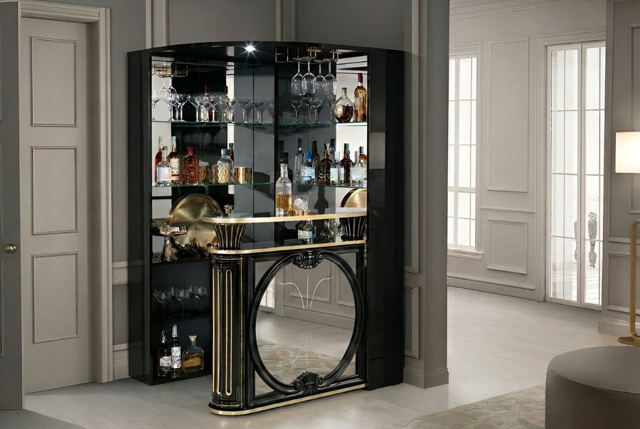 Aurora Corner Bar Unit with Mirror - Black Gold