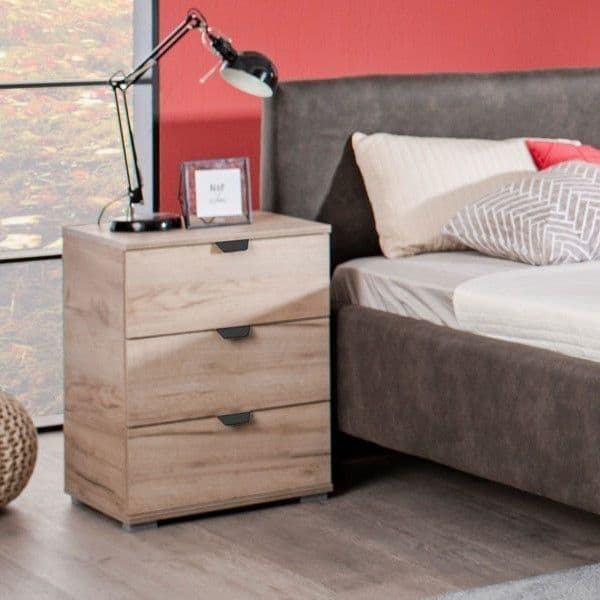 Limone Oak Effect 3 Drawer Bedside Table - 11008315