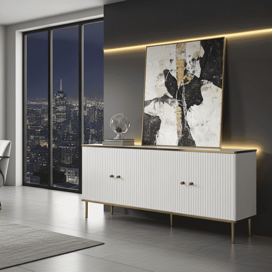 Maison White And Gold 4 Door Wide Sideboard - 3143