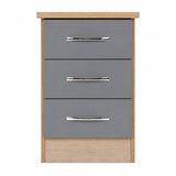 NEVADA 3 DRAWER BEDSIDE - GREY GLOSS/LIGHT OAK EFFECT VENEER