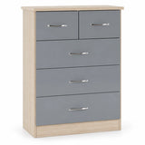 Nevada 5 Drawer Chest (3+2) – Grey Gloss & Light Oak Effect Veneer