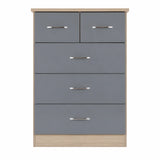 Nevada 5 Drawer Chest (3+2) – Grey Gloss & Light Oak Effect Veneer