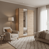 Dakota Oak Effect Sliding Wardrobe with Mirror - 11013480