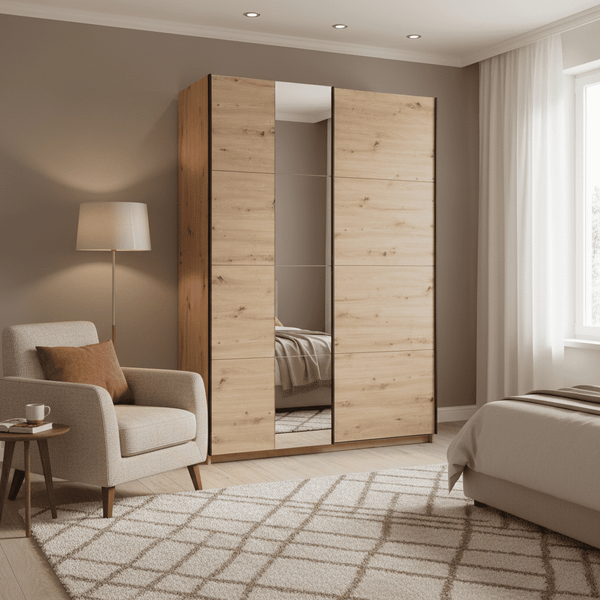Dakota Oak Effect Sliding Wardrobe with Mirror - 11013480