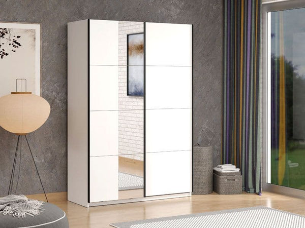 Dakota White Sliding Wardrobe with Mirror - 11013481