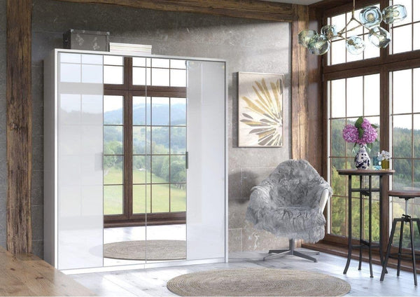 Milan White High Gloss 4 Door Mirrored Wardrobe - 3155