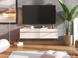 Seura Cashmere And Oak Effect Wall Mounted Floating Wide Large TV Unit - 11013551
