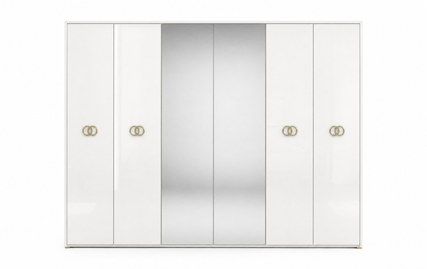 Vogue Bedroom Set With 6 Door Wardrobe - White Gold