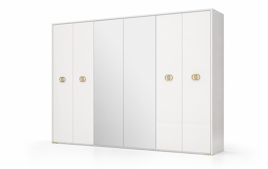 Vogue 6-Door Wardrobe - White Gold